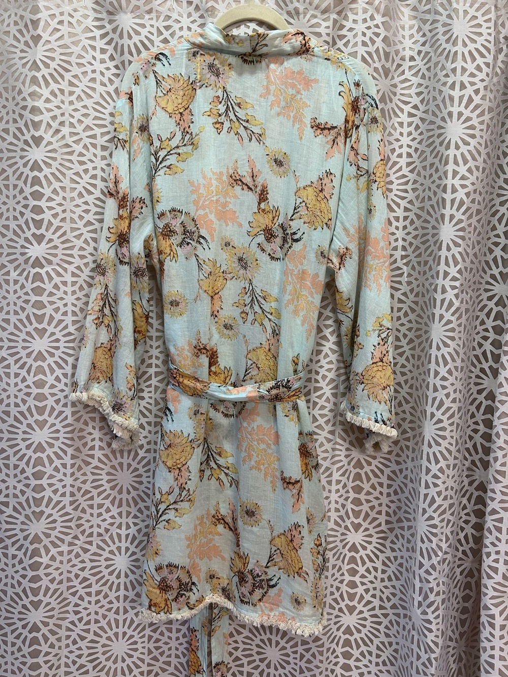 World Market Pale Blue Pastel Floral 100% Cotton Robe - Picture 7 of 10